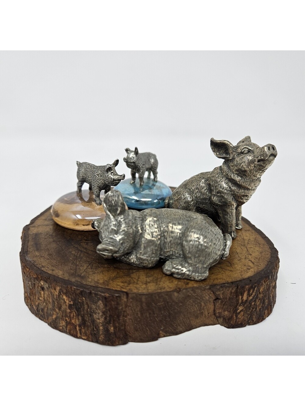 Set of 4 Vintage Pewter Pigs Farm Animal Miniatures Figurines Pig Family